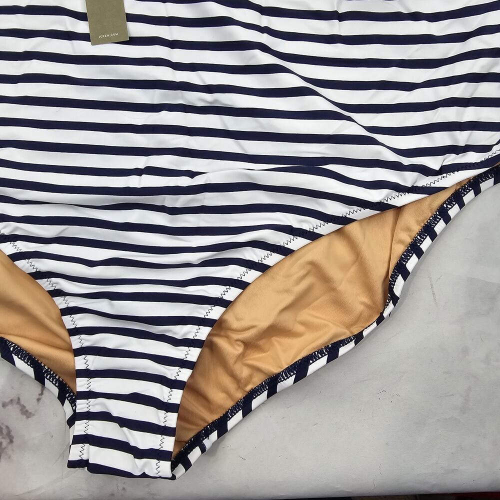 J Crew One Piece 24 3X Blue Striped Square Neck Cut Out Bikini Swim Suit - Picture 3 of 11